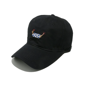 Close-up of a cute dachshund dog embroidery on a black cotton twill baseball cap
