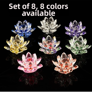 Set of 8 colorful K9 crystal lotus flowers with multi-faceted cut and mirror reflection