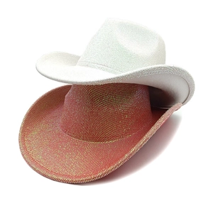Metallic glitter western cowboy hats in silver and pink with woven mesh texture