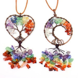 Colgante Árbol De La Vida Hecho A Mano Con Fragmentos De Piedras Naturales Siete Chakra Curación Adorno Colgante Para Coche Pared