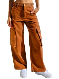 Lockere braune Cargo-Hose mit mehreren Taschen und geradem Bein aus robuster Baumwolle
