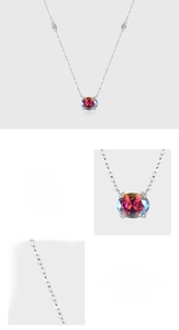 Detailed view of S925 sterling silver necklace featuring hand-set 5A rainbow zircon pendant