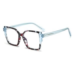 Occhiali quadrati anti luce blu con montatura a motivi floreali rossi bianchi e blu