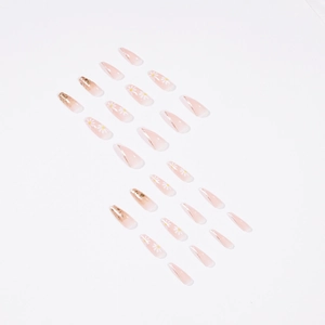 French style press on nail set with pink gradient, white daisies and gold glitters