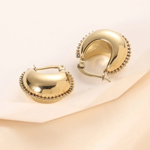 14K gold plated stainless steel thick C-shaped hoop earrings with beaded edge detail