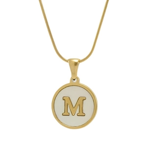 18K gold stainless steel snake chain necklace with shell letter M pendant