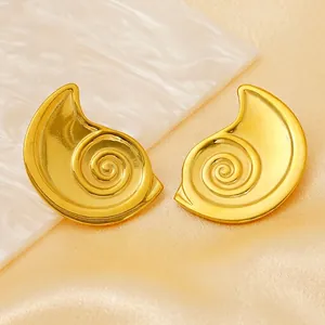 Spiral Shell Stud Earrings 18K Gold Plated Stainless Steel Textured Snail Shape Elegant Jewelry For Women