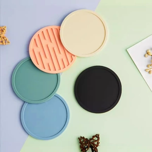Thick round silicone coasters in multi-colors with heat insulation and non-slip texture
