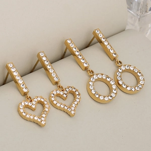 Stainless Steel Heart Circle Drop Earrings With Pavé Rhinestones Luxury Elegant Jewelry For Women