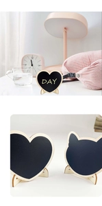 Mini desktop blackboard with wooden base in heart and cat shapes for home decor