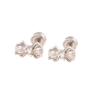 Silver bow stud earrings in titanium steel with sparkling zircon stones for women