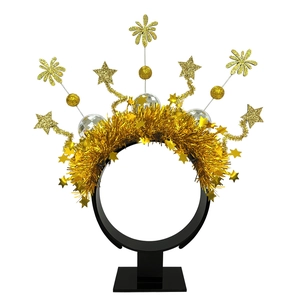 Golden 2026 New Year firework headband with glitter stars and fringe for party decor