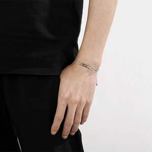 Minimalist silver titanium steel link chain bracelet with adjustable clasp for men and women