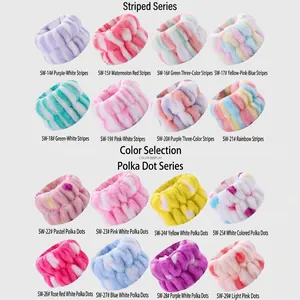 Plush microfiber wrist spa bands and headbands in assorted striped and polka dot patterns