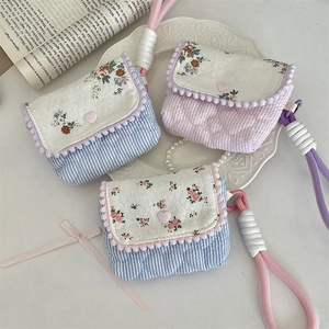 Floral cotton quilted storage bags for CCD cameras with drawstrings and heart buckles