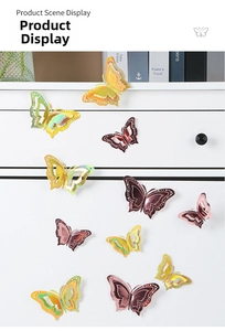 3D metallic hollow-out butterfly wall stickers in rose gold and green on home furniture