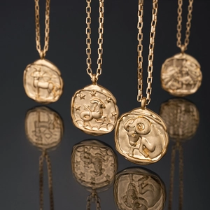 Collane in acciaio al titanio placcato oro 18k con ciondoli a moneta dello zodiaco