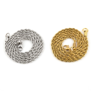 Polished gold and silver stainless steel rope chains with durable lobster clasps
