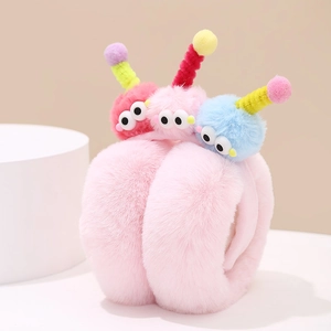 Adorable cartoon plush earmuffs with colorful eyes for winter warmth and comfort.