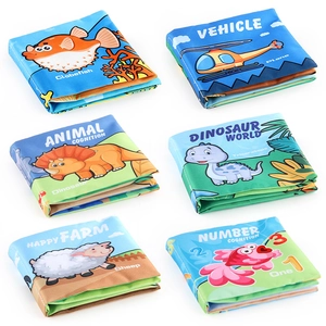 Set of 6 soft educational baby cloth books with animal and vehicle themes for early learning