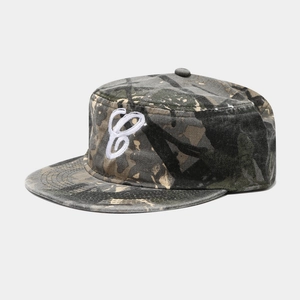 Flat top camouflage baseball cap with white C embroidery in street Y2K style