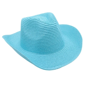 Close-up of the fine woven texture and light blue finish of the Panama cowboy sun hat