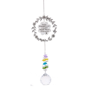 Suncatcher Crystal Hanging Ornament Alloy Wreath Heart Plaque Forever Grateful Thank You Gift Window Home Decor Prisms