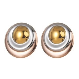 Minimalist tricolor stainless steel stud earrings in gold silver and rose gold finish