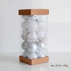 20-piece 6cm champagne and silver Christmas balls set with diverse textures in a clear box