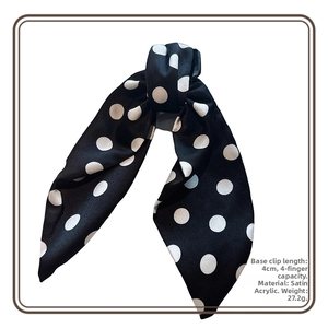 Polka dot satin bow hair clip with 4cm acrylic claw, elegant vintage style hair accessory
