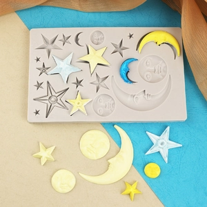 Stampo in silicone a forma di luna e stella per decorazione di torte e resina