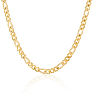 Minimalist gold titanium steel necklace with textured links on white background