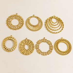 Ciondolo Rotondo Acciaio Inossidabile Placcato Oro 14K Cavo Strutturato Retro Stile Francese Accessori Per Creazione Di Gioielli DIY Geometrico