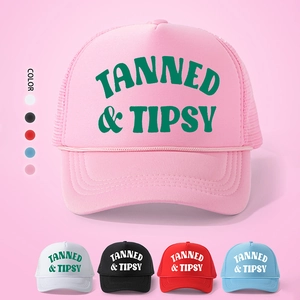 Trucker Hat Mesh Cap Tanned And Tipsy Print Adjustable Breathable Summer Sun Protection Outdoor Casual Style For Women Men