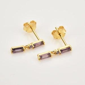 Elegant S925 silver needles earrings with purple cubic zirconia and gold plating