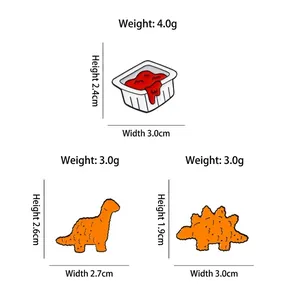 Cute dinosaur nugget and ketchup enamel pins set for kids with specific size and weight info