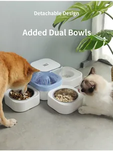 Cuenco doble con fuente automática de agua para perro y gato compartiendo comida y bebida