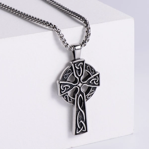 Vintage silver Gothic Celtic Knot cross pendant with stainless steel chain necklace