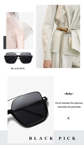 Detail of oversized black sunglasses with a stylish double bridge and trendy TR90 frame