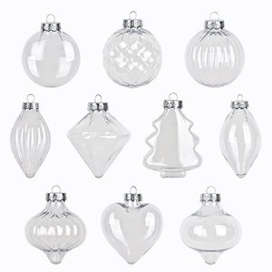 Set di 10 decorazioni natalizie in PET trasparente in varie forme con tappi argento