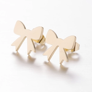 Polished gold bow stud earrings for women with minimalist bowknot design and mirror finish