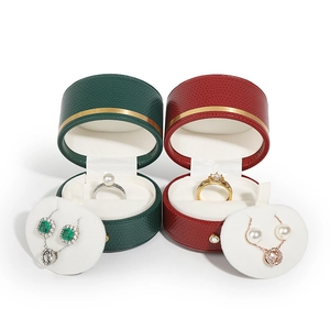 Magic hat style PU leather jewelry box set for rings and necklaces in red and green colors