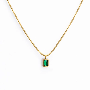 18K Gold Plated Titanium Steel Emerald Green Zirconia Pendant Necklace For Women Vintage Minimalist Rectangle Stone Jewelry