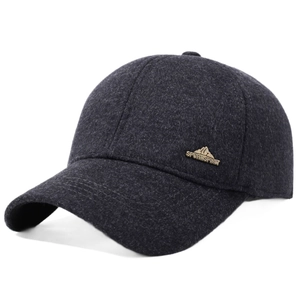 Men's charcoal grey wool baseball cap with thermal lining and mountain metal plate
