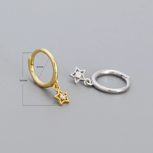 Elegant S925 sterling silver star drop earrings with sparkling zircon in gold and silver