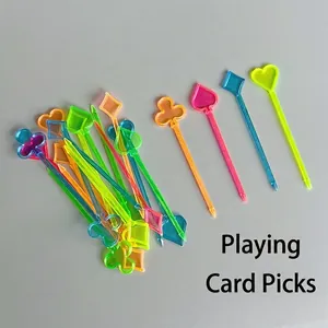 50pcs colorful poker-themed plastic fruit picks for creative party snacks and appetizers