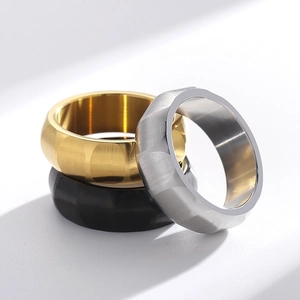 Three-piece men's brushed titanium steel rings set in gold, silver and black matte finish
