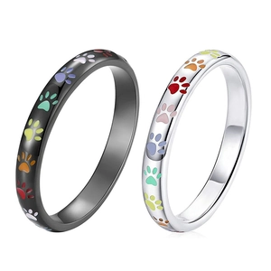 Pootafdruk Ring Regenboog Kleurrijk Emaille Koper Zirkoon Band Schattige Dierlijke Voetafdruk Sieraden Voor Vrouwen Trend