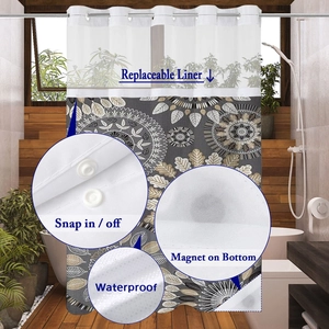Details zum Blumen-Duschvorhang mit einknöpfbarem Innenfutter und magnetischem Saum