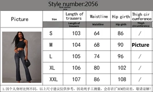 Size chart for women's flare jeans showing waist, hip, and length measurements in cm